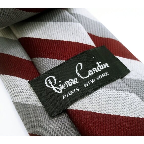 Pierre Cardin Paris New York Men's Tie Burgundy Gray Stripes Logo 60" L x 3.25"W - Picture 7 of 13